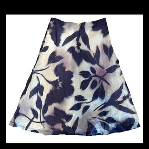 Ann Taylor Navy and White Floral A-Line Skirt